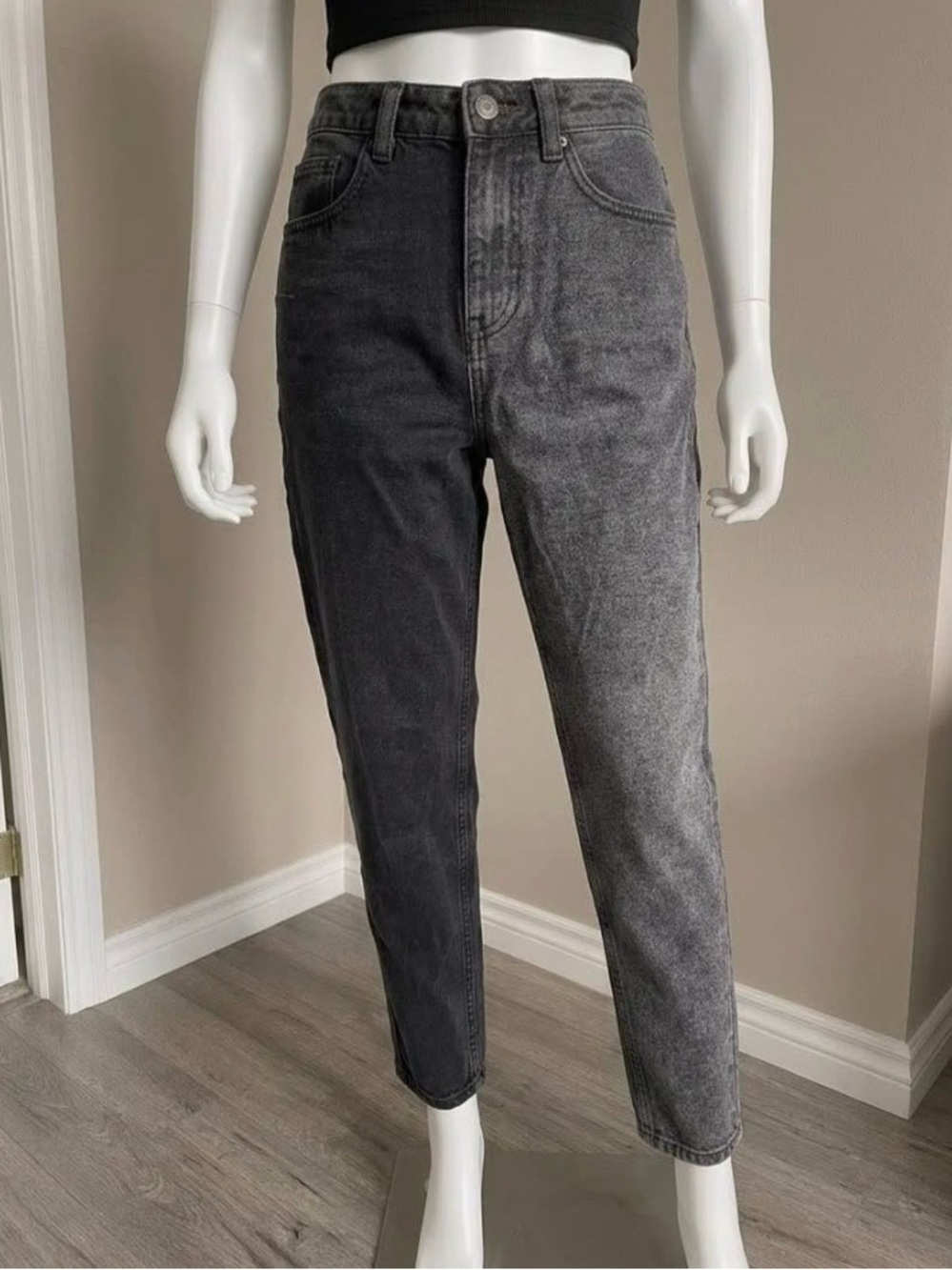 PLAYBOY Two Tone Colour Block High Rise Mom Jeans Black Grey Bunny Logo Size 0